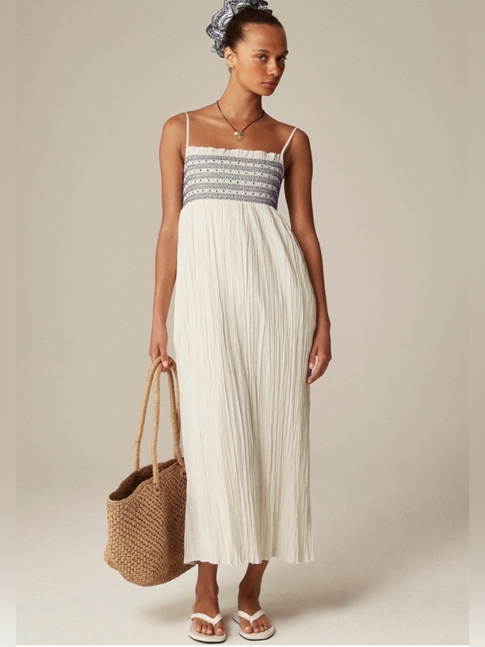 J. Crew Catania Crinkled Maxi Dress in Ivory Size Large Tall NWT